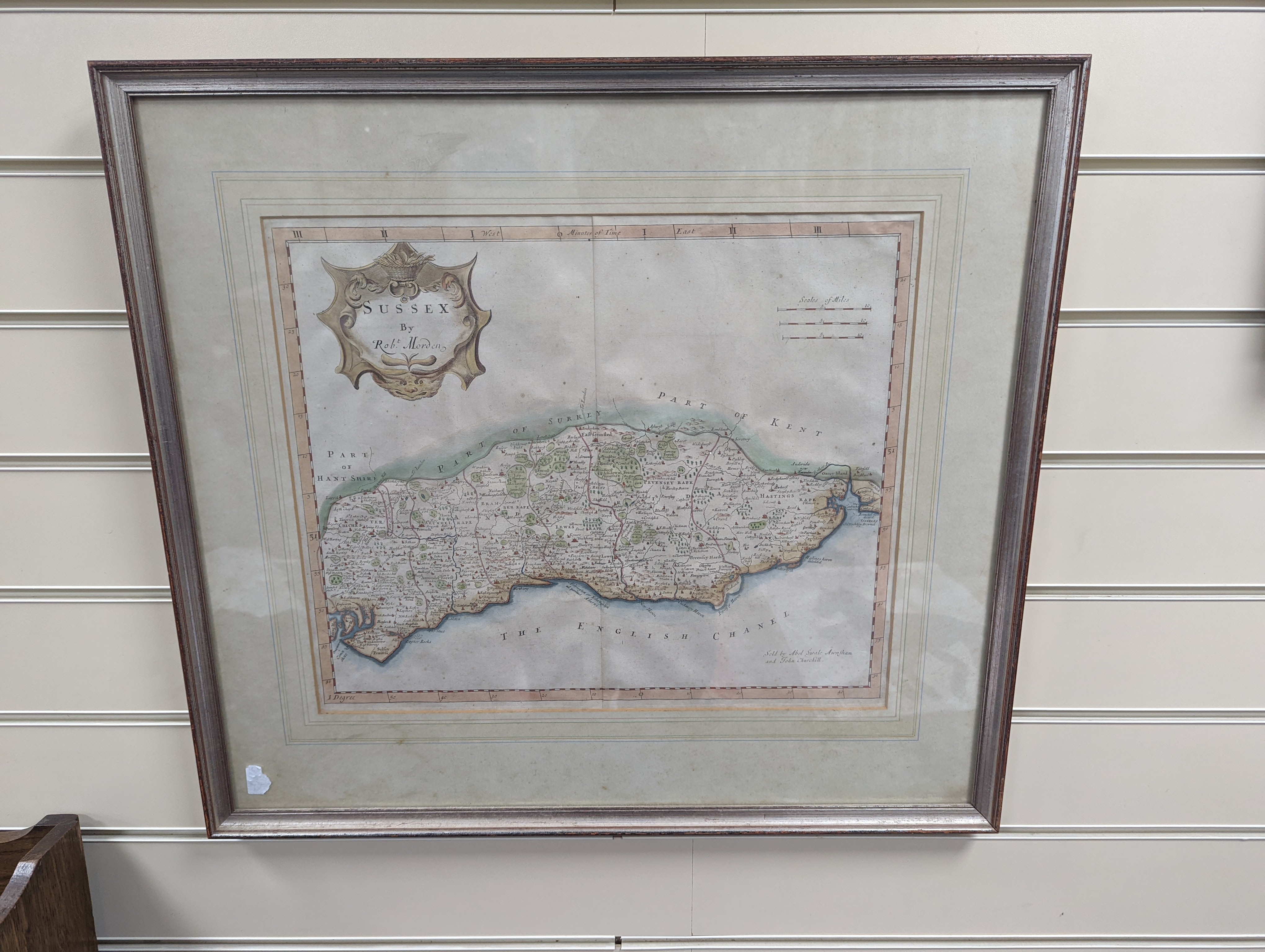 Robert Morden, coloured engraving, Map of Sussex, 35 x 42cm.
